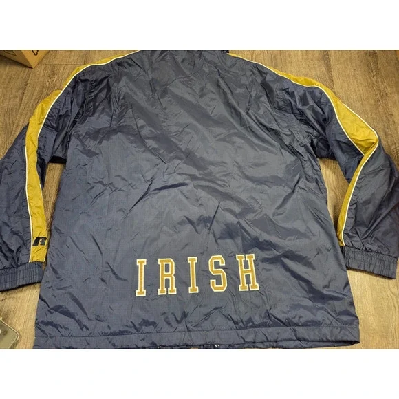 Notre Dame Jacket Size XL Full Zip Russell Athletic Hooded Pockets Navy/Gold - Picture 7 of 8
